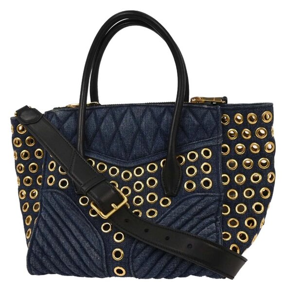 Miu Miu Navy Denim Biker Tote Bag - Picture 1 of 10
